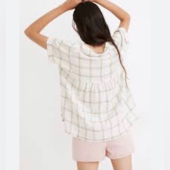 Madewell Lakeline Popover in Windowpane Jacquard Cream Short Sleeve Shirt S - Picture 3 of 13